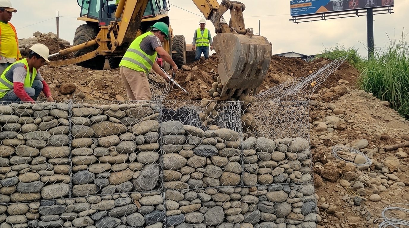 Instalación y armado de gaviones en obra civil en la Costa Caribe